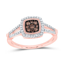 Load image into Gallery viewer, 10K Rose Gold Diamond Cognac Cushion Ring 3/8 Cttw - Splendid Jewellery