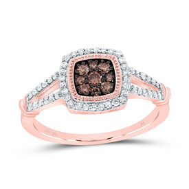 10K Rose Gold Diamond Cognac Cushion Ring 3/8 Cttw - Splendid Jewellery