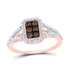 10K Rose Gold Diamond Cognac Emerald Ring 1/2 Cttw - Splendid Jewellery