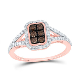 10K Rose Gold Diamond Cognac Emerald Ring 1/2 Cttw - Splendid Jewellery