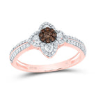 10K Rose Gold Diamond Cognac Flower Ring 1/2 Cttw - Splendid Jewellery