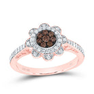 10K Rose Gold Diamond Cognac Flower Ring 3/8 Cttw - Splendid Jewellery