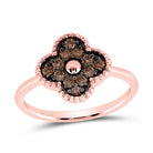 10K Rose Gold Diamond Cognac Gift Clover Ring 1/3 Cttw - Splendid Jewellery
