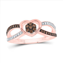 Load image into Gallery viewer, 10K Rose Gold Diamond Cognac Heart Ring 1/3 Cttw - Splendid Jewellery