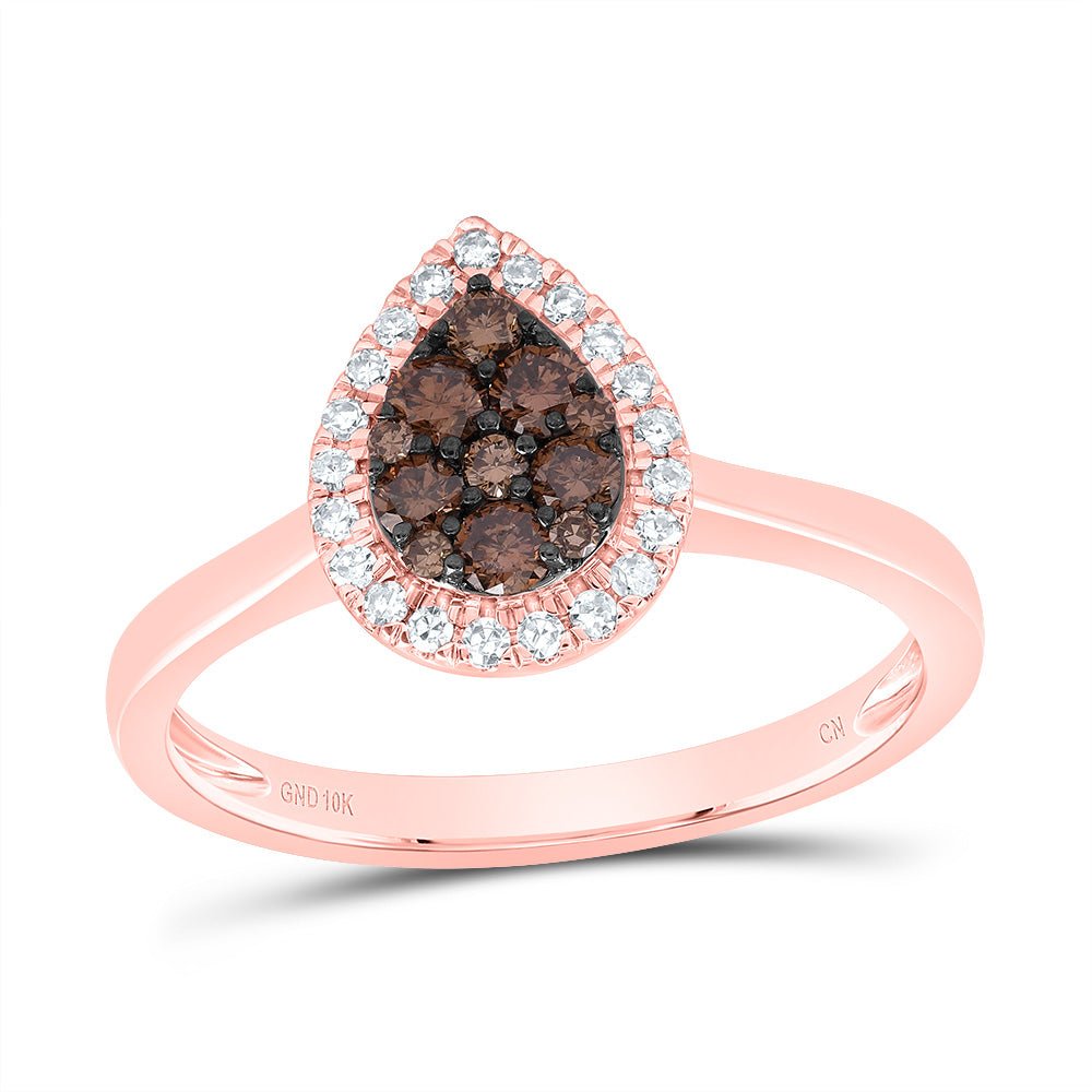 10K Rose Gold Diamond Cognac Pear Ring 1/3 Cttw - Splendid Jewellery