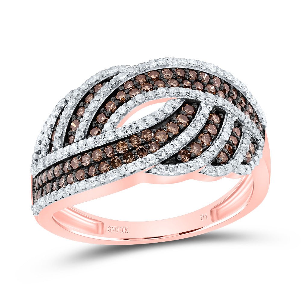 10K Rose Gold Diamond Cognac Women's Ring 3/4 Cttw - Splendid Jewellery