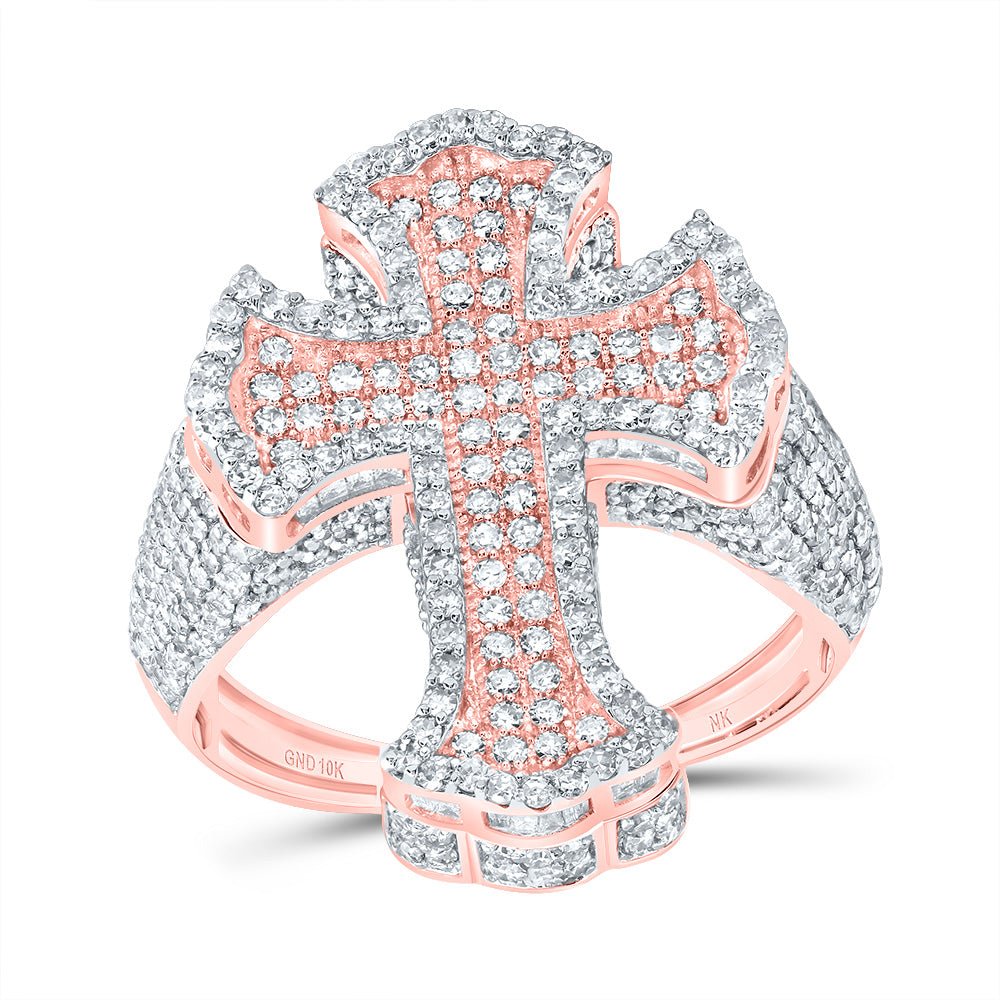 10K Rose Gold Diamond Crome Cross Men's Ring 2 5/8 Cttw - Splendid Jewellery