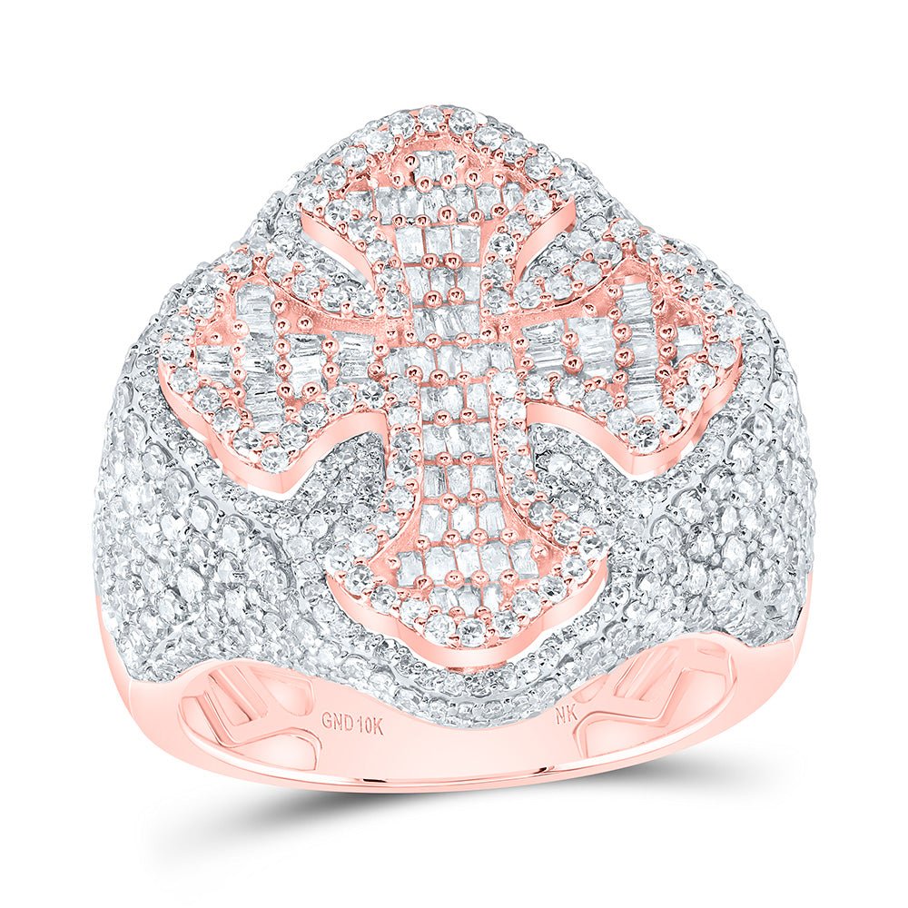10K Rose Gold Diamond Cross Men's Ring 3 Cttw - Splendid Jewellery