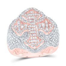 Load image into Gallery viewer, 10K Rose Gold Diamond Cross Men's Ring 3 Cttw - Splendid Jewellery