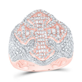 10K Rose Gold Diamond Cross Men's Ring 3 Cttw - Splendid Jewellery