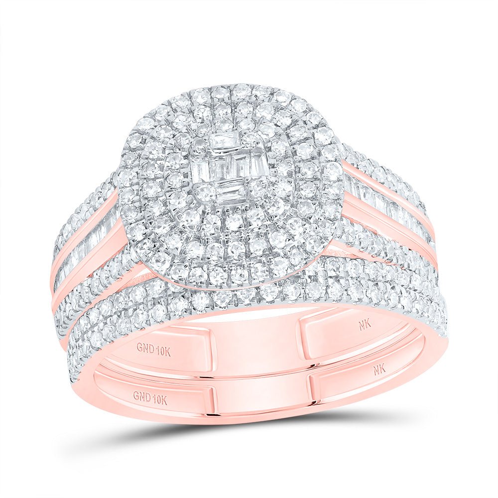 10K Rose Gold Diamond Cushion Double Halo Bridal Set 7/8 Cttw - Splendid Jewellery