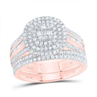 10K Rose Gold Diamond Cushion Double Halo Bridal Set 7/8 Cttw - Splendid Jewellery