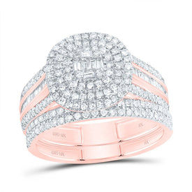 10K Rose Gold Diamond Cushion Double Halo Bridal Set 7/8 Cttw - Splendid Jewellery