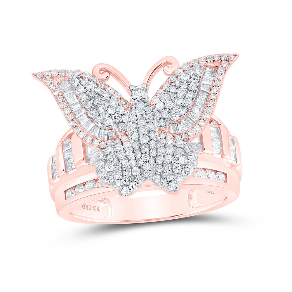 10K Rose Gold Diamond Fashion Butterfly Ring 1 1/2 Cttw - Splendid Jewellery