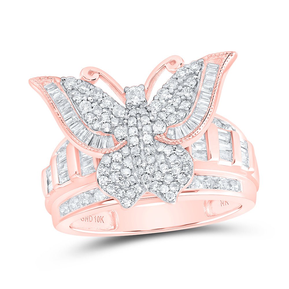 10K Rose Gold Diamond Fashion Butterfly Ring 1 Cttw - Splendid Jewellery