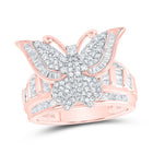 10K Rose Gold Diamond Fashion Butterfly Ring 1 Cttw - Splendid Jewellery