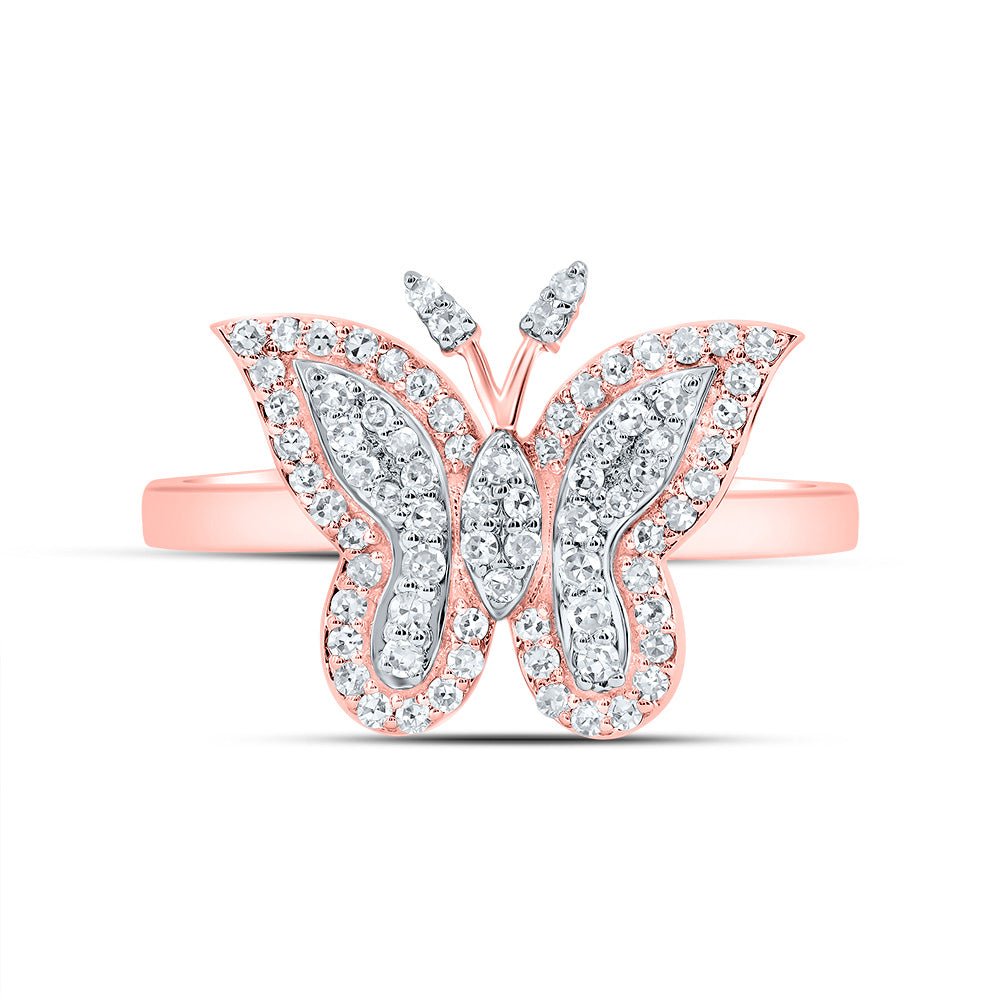 10K Rose Gold Diamond Fashion Butterfly Ring 1/4 Cttw - Splendid Jewellery