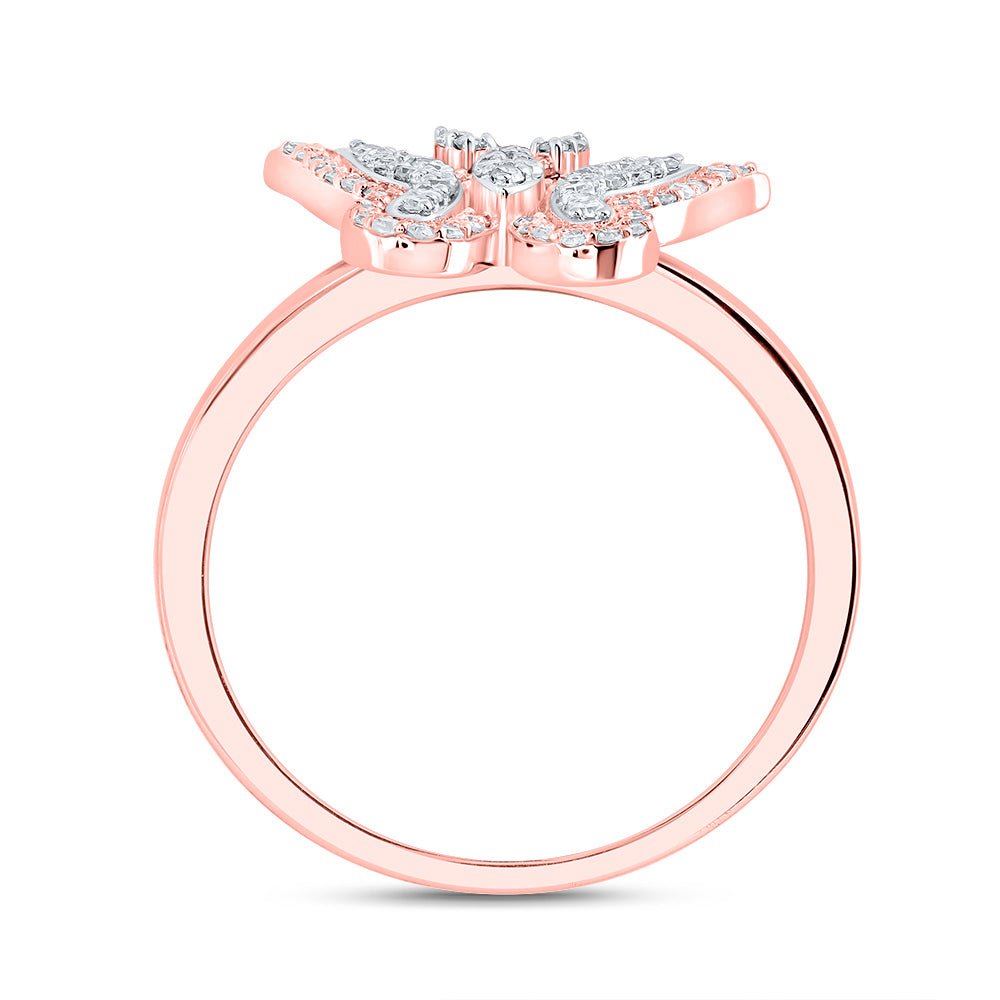 10K Rose Gold Diamond Fashion Butterfly Ring 1/4 Cttw - Splendid Jewellery