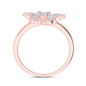 10K Rose Gold Diamond Fashion Butterfly Ring 1/4 Cttw - Splendid Jewellery
