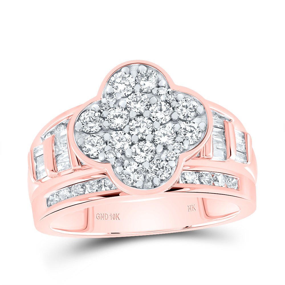 10K Rose Gold Diamond Fashion Clover Ring 1 1/4 Cttw - Splendid Jewellery