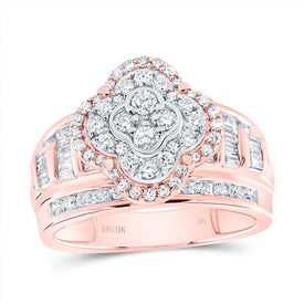 10K Rose Gold Diamond Fashion Clover Ring 1 Cttw - Splendid Jewellery