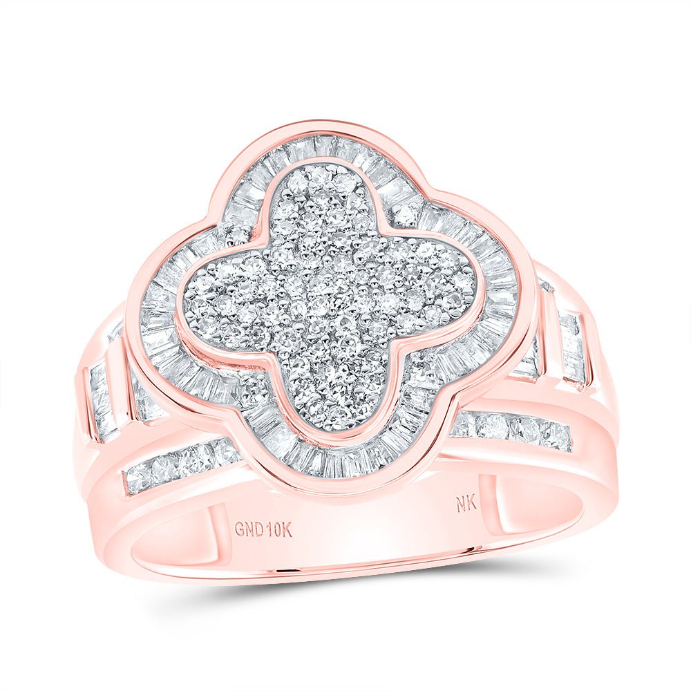 10K Rose Gold Diamond Fashion Clover Ring 1 Cttw - Splendid Jewellery