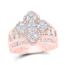 10K Rose Gold Diamond Fashion Clover Ring 1 Cttw - Splendid Jewellery