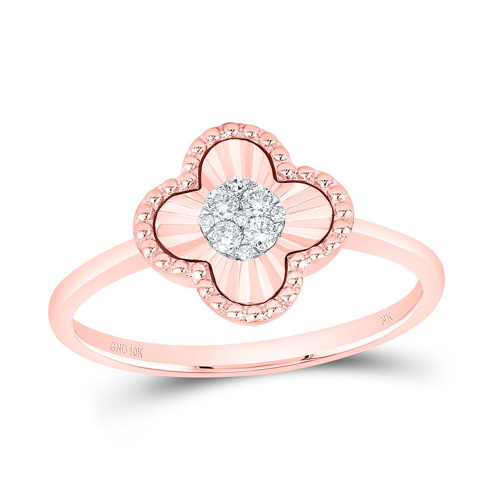 10K Rose Gold Diamond Fashion Clover Women's Ring 1/10 Cttw - Splendid Jewellery