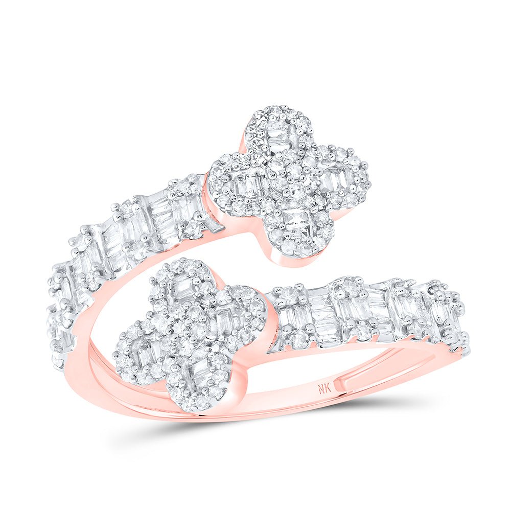 10K Rose Gold Diamond Fashion Clover Women's Ring 3/4 Cttw - Splendid Jewellery