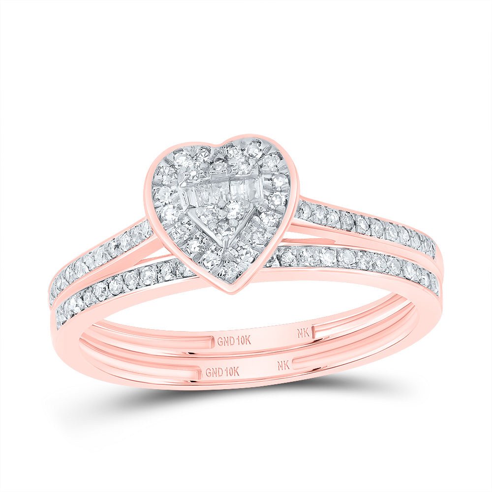 10K Rose Gold Diamond Fashion Heart Bridal Set 1/3 Cttw - Splendid Jewellery