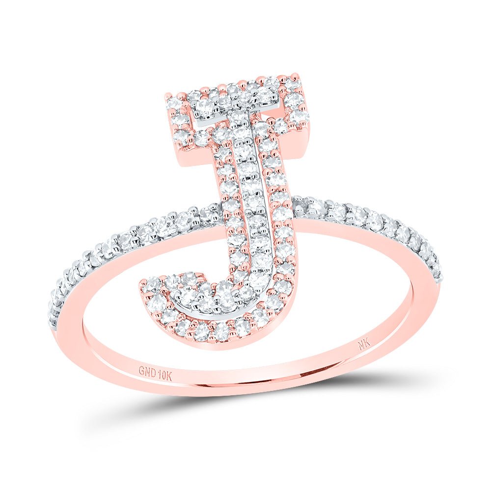 10K Rose Gold Diamond Fashion Initial "J" Women's Ring 3/8 Cttw - Splendid Jewellery