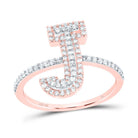 10K Rose Gold Diamond Fashion Initial "J" Women's Ring 3/8 Cttw - Splendid Jewellery