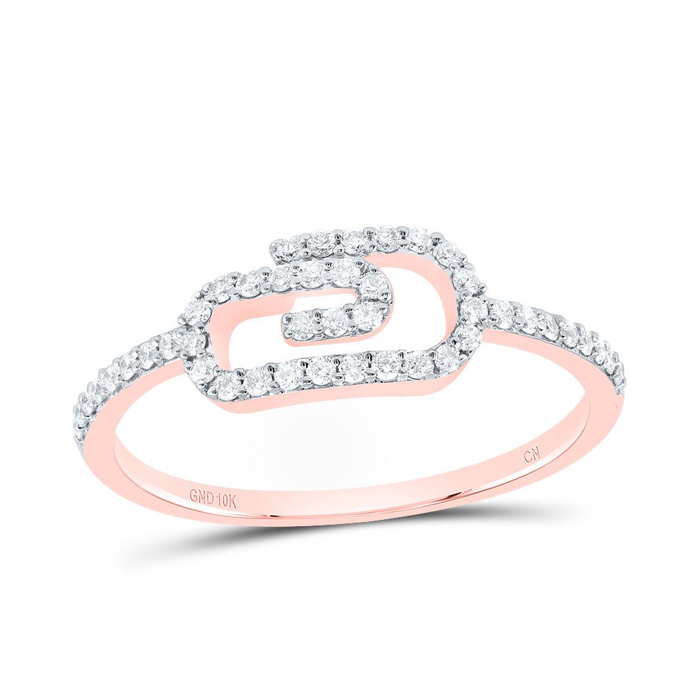 10K Rose Gold Diamond Fashion Paper Clip Ring 1/5 Cttw - Splendid Jewellery