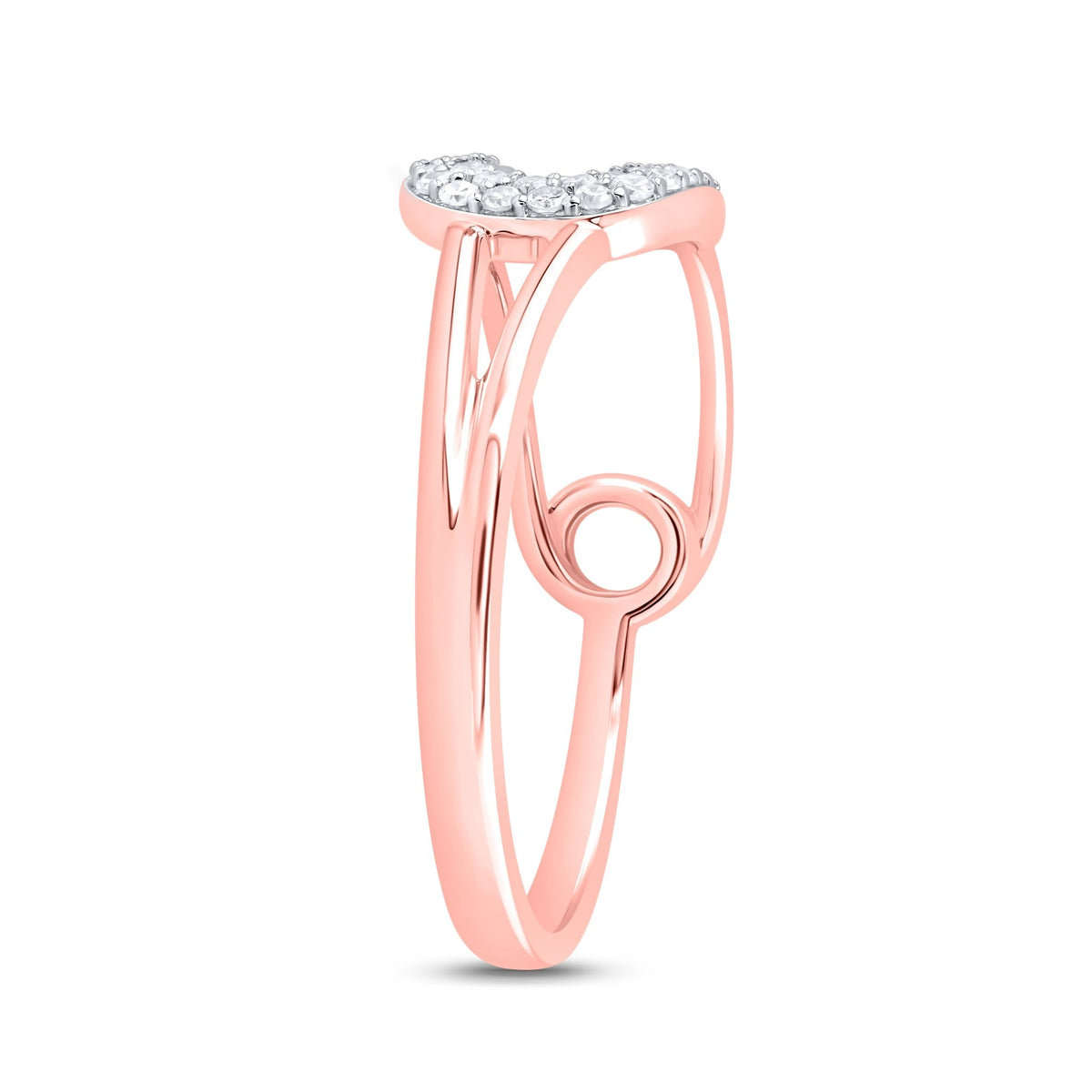 10K Rose Gold Diamond Fashion Safety Pin Ring 1/8 Cttw - Splendid Jewellery