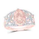 10K Rose Gold Diamond Fashion Virgin Mother Mary Oval Women's Ring 1/3 Cttw - Splendid Jewellery