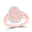 10K Rose Gold Diamond Fashion Virgin Mother Mary Women's Ring 1/5 Cttw - Splendid Jewellery