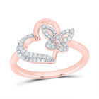 10K Rose Gold Diamond Gift Butterfly Heart Ring 1/5 Cttw - Splendid Jewellery