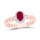 10K Rose Gold Diamond Oval Ruby Synthetic Ring 1/10 Cttw - Splendid Jewellery