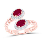 10K Rose Gold Diamond Oval Ruby Synthetic Ring 1/5 Cttw - Splendid Jewellery