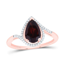 Load image into Gallery viewer, 10K Rose Gold Diamond Pear Garnet Synthetic Ring 1/8 Cttw - Splendid Jewellery