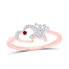 10K Rose Gold Diamond Ruby Gemstone Butterfly Heart Ring 1/12 Cttw - Splendid Jewellery