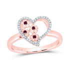 10K Rose Gold Diamond Ruby Gemstone Heart Ring 1/10 Cttw - Splendid Jewellery