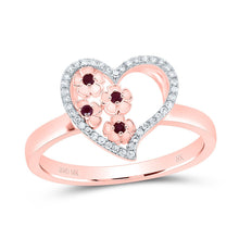 Load image into Gallery viewer, 10K Rose Gold Diamond Ruby Gemstone Heart Ring 1/10 Cttw - Splendid Jewellery