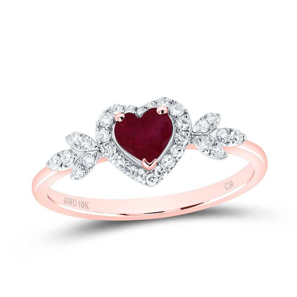 10K Rose Gold Diamond Ruby Gemstone Heart Ring 1/5 Cttw - Splendid Jewellery