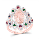 10K Rose Gold Diamond Ruby Sapphire Emerald Gemstone Virgin Mother Mary Ring 1/2 Cttw - Splendid Jewellery