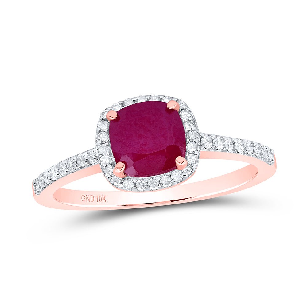 10K Rose Gold Diamond Ruby Synthetic Ring 1/5 Cttw - Splendid Jewellery