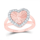 10K Rose Gold Diamond Virgin Mother Mary Heart Women's Ring 1/2 Cttw - Splendid Jewellery
