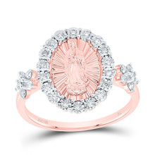 Load image into Gallery viewer, 10K Rose Gold Diamond Virgin Mother Mary Oval Women's Ring 1/4 Cttw - Splendid Jewellery