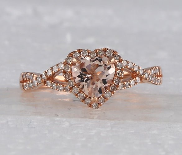 10K Rose Gold Heart Natural Morganite Cmor Heart Ring 1/4 Cttw - Splendid Jewellery