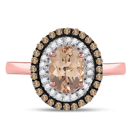 10K Rose Gold Natural Morganite Oval Solitaire Designer Ring 1 1/4 Cttw - Splendid Jewellery